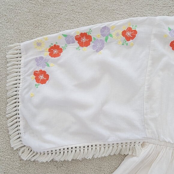Cat & Jack Girls Boho Floral Embroidered 100% Cotton Tunic in Cream with Fringe - Picture 4 of 10